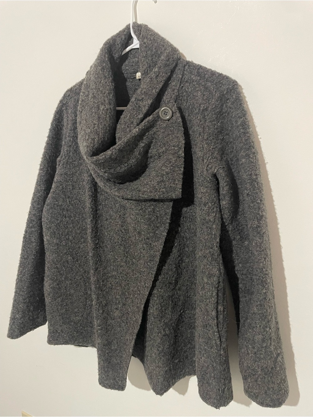 Cozy Women's Asymmetrical Button Shawl Collar Sweater - Charcoal Gray